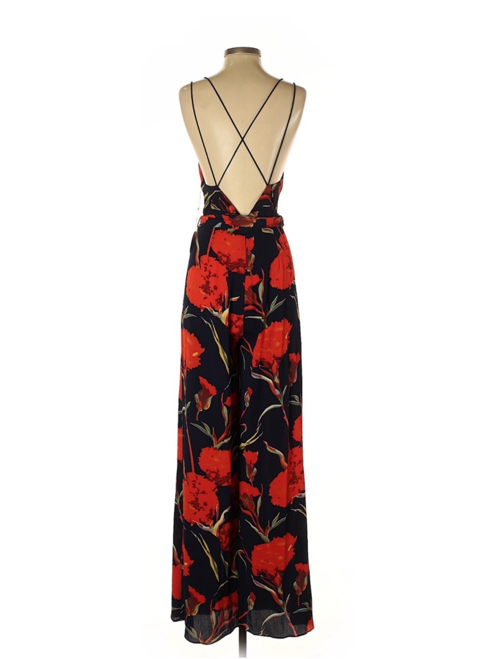 Luxxel Blue and Red Floral Jumpsuit with Tie Waist - Picture 2 of 4
